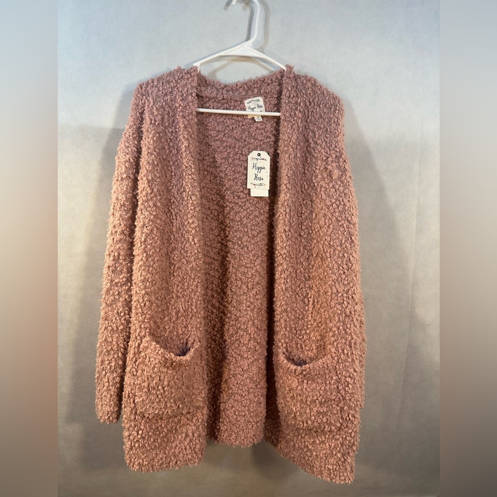 Hippie Rose Cozy Blush Pink Open Front Cardigan with pockets size M